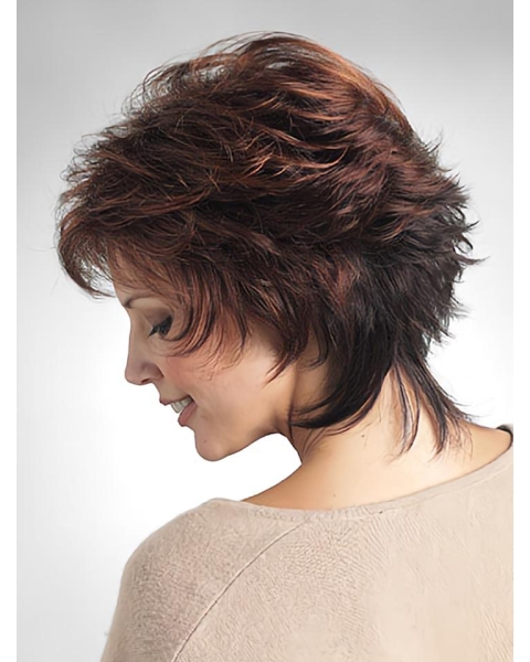 Mature Brown Wavy Short Capless Classic Synthetic Women Wigs