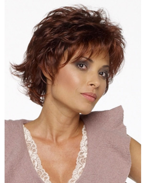 Ideal Auburn Layered Wavy Short Capless Synthetic Women Wigs