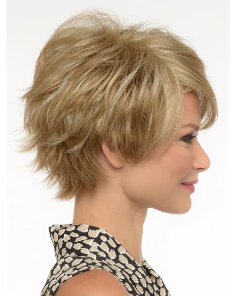 Fabulous Short Wavy Blonde Capless Nice Boycuts Synthetic Women Wigs