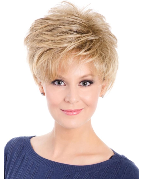 New Design Short Wavy Blonde Layered Capless Fabulous Synthetic Women Wigs