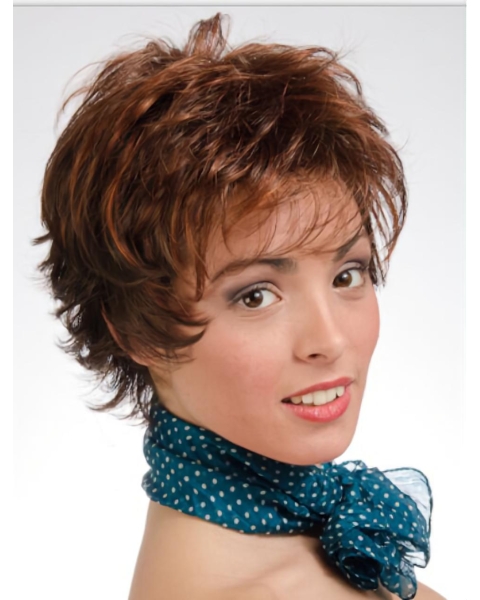 Hot Wavy Short Auburn Layered Capless Excellent Synthetic Women Wigs