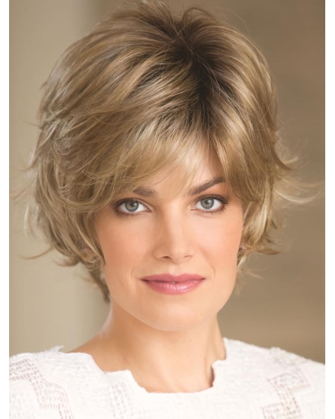 Fashional Short Wavy Blonde New Design Layered Monofilament Synthetic Women Wigs