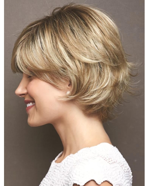 Fashional Short Wavy Blonde New Design Layered Monofilament Synthetic Women Wigs