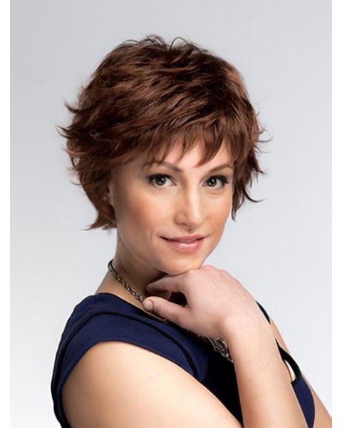 Amazing Short Wavy Auburn Layered Capless High Quality Synthetic Women Wigs