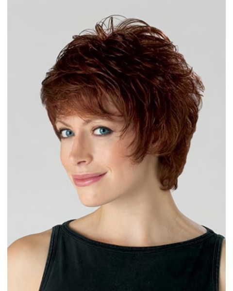 Natural Auburn Layered Wavy Short Capless Synthetic Women Wigs