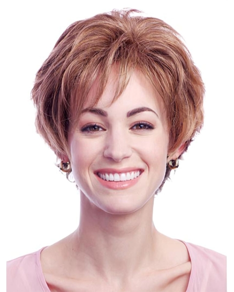 Popular Auburn Wavy Short Glueless Lace Front Synthetic Women Wigs