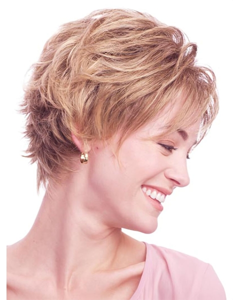 Popular Auburn Wavy Short Glueless Lace Front Synthetic Women Wigs