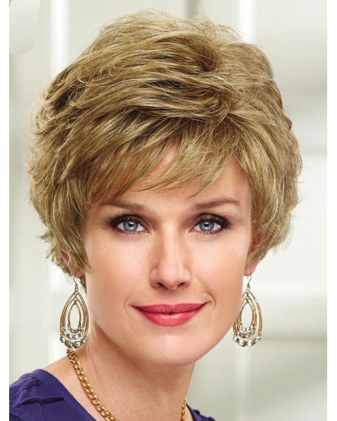 So Great Short Wavy Blonde Layered Capless Popular Synthetic Women Wigs