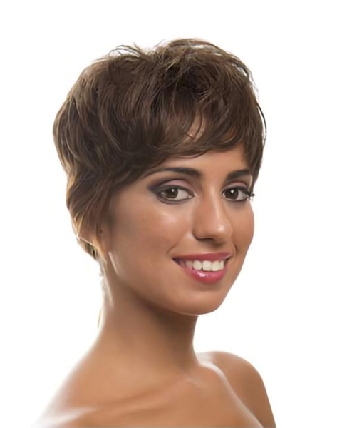 Fashion Wavy Short Brown Layered Lace New Design Synthetic Women Wigs