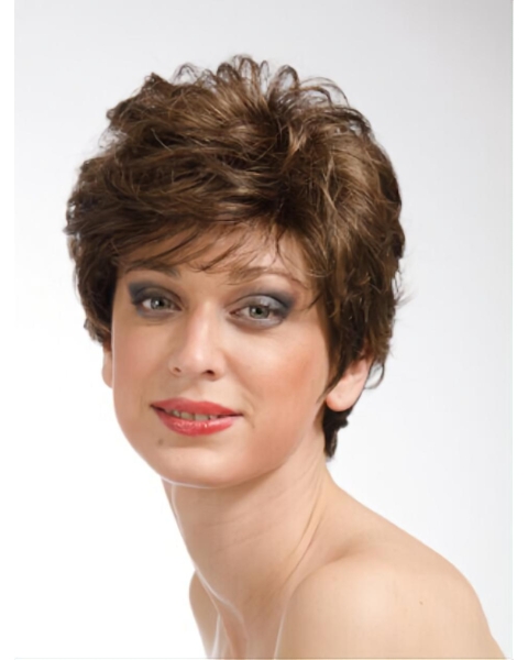 Beautiful Wavy Short Brown Layered Monofialment Fantastic Synthetic Women Wigs