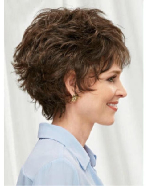 Fabulous Brown Short Wavy Layered Monofilament Synthetic Women Wigs