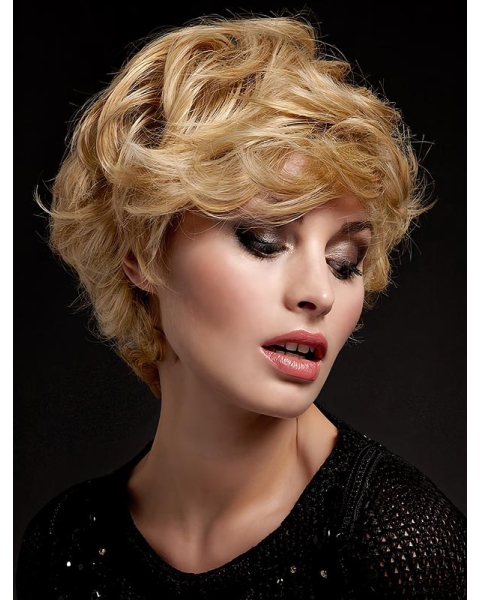 Wonderful Blonde Short Wavy With Bangs New Design Lace Front Synthetic Women Wigs