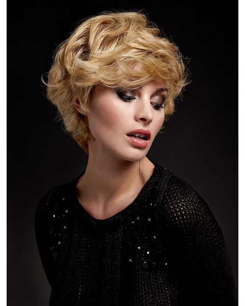 Wonderful Blonde Short Wavy With Bangs New Design Lace Front Synthetic Women Wigs