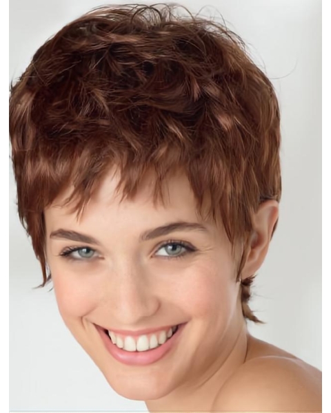 Amazing Auburn Short Wavy Capless Boycuts High Quality Synthetic Women Wigs