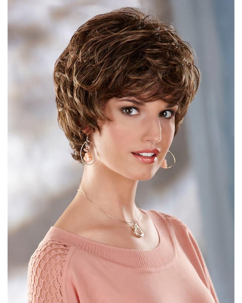 Popular Brown Wavy Short Capless Classic Synthetic Women Wigs