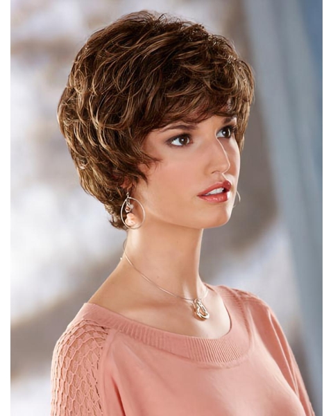 Popular Brown Wavy Short Capless Classic Synthetic Women Wigs