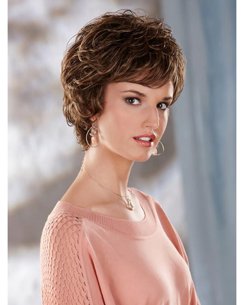 Popular Brown Wavy Short Capless Classic Synthetic Women Wigs