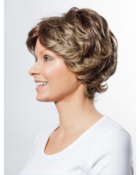 Elegant Brown Wavy Short Monofilament Synthetic Celebrity Women Wigs