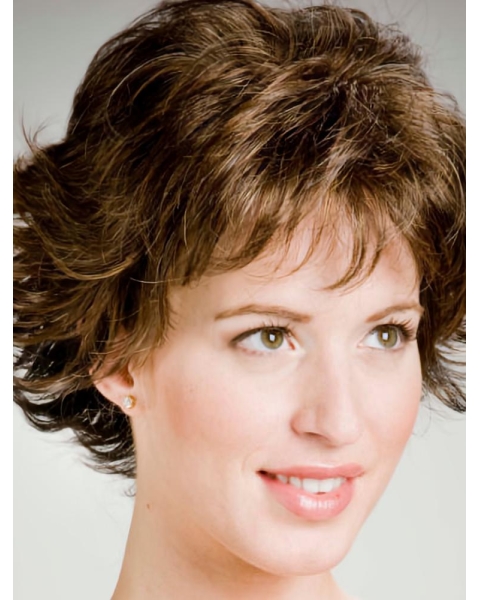 Good Wavy Short Brown Layered Capless New Design Synthetic Women Wigs