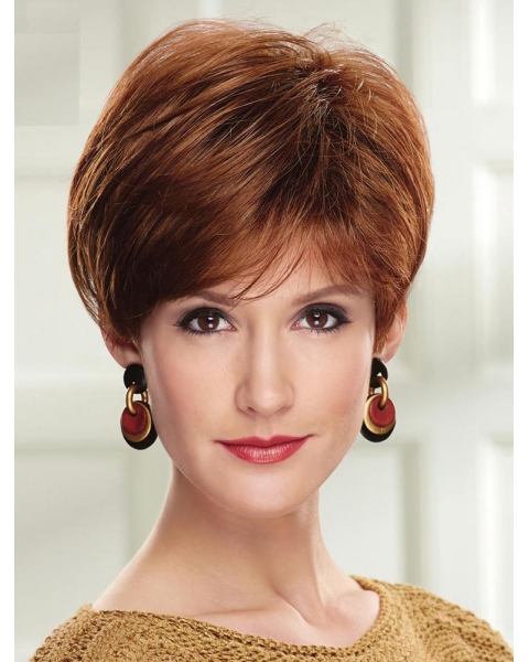 Perfect Auburn Short Wavy With Bangs Capless Synthetic Women Wigs