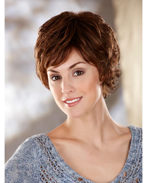 Wholesome Brown Wavy Short Capless Classic Synthetic Women Wigs