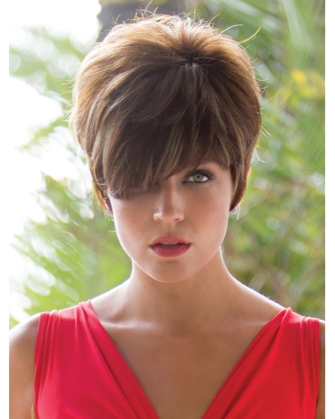 So Great Short Wavy Brown High Quality Boycuts Monofilament Synthetic Women Wigs