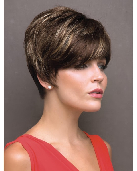 So Great Short Wavy Brown High Quality Boycuts Monofilament Synthetic Women Wigs