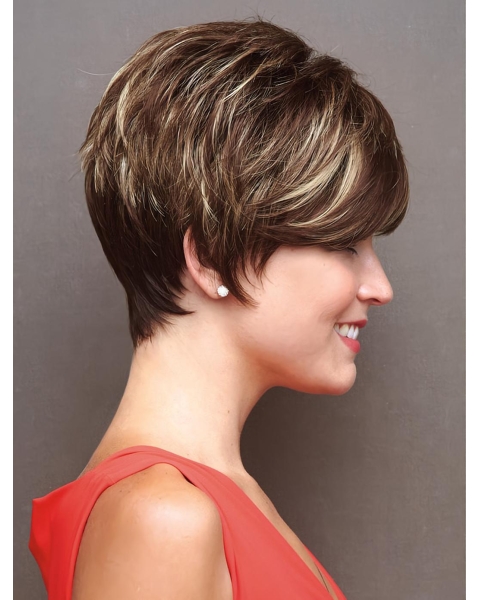 So Great Short Wavy Brown High Quality Boycuts Monofilament Synthetic Women Wigs