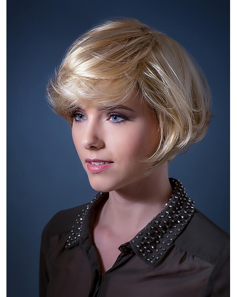 Wavy Blonde  Short Monofilament Remy Human Hair Hair Women Bobs  Wigs