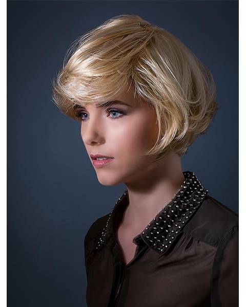 Wavy Blonde  Short Monofilament Remy Human Hair Hair Women Bobs  Wigs