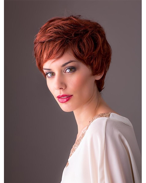  Short Wavy Red Layered 8" Monofilament Synthetic Women Wigs