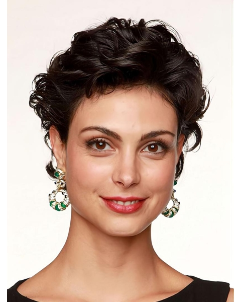 Wavy 6" Short Black Lace Front Human Hair Morena Baccarin Women Wigs