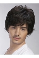 Shining Black Wavy Short Hand-Tied Human Hair Men Wigs