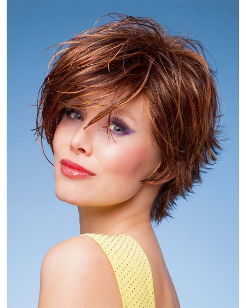 Soft Auburn Layered Wavy Short Capless Synthetic Women Wigs