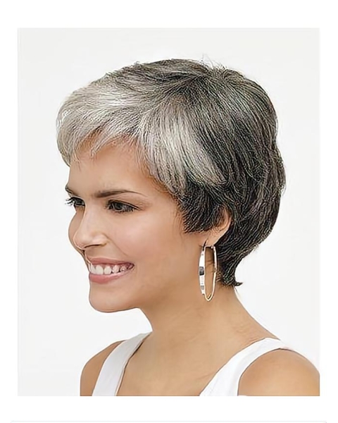 High Quality Wavy Short Monofilament Synthetic Grey Women Wigs