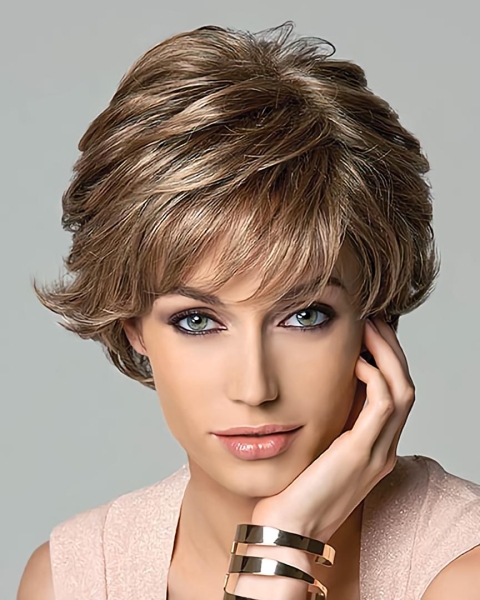 Brown Ideal Layered Wavy Short Capless Synthetic Women Wigs