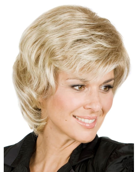 Exquisite Blonde Wavy Short Layered Monofilament Classic Synthetic Women Wigs