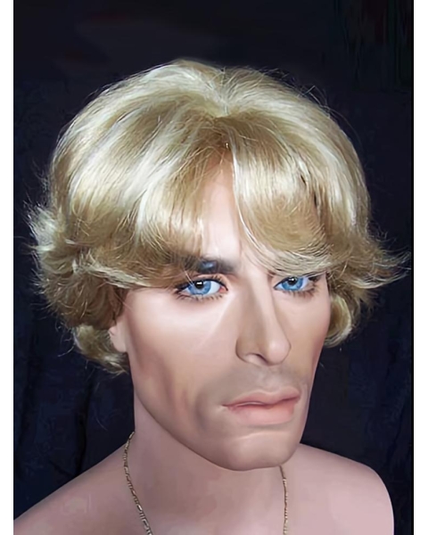 Unique Blonde Wavy Short Capless Synthetic Men Wigs