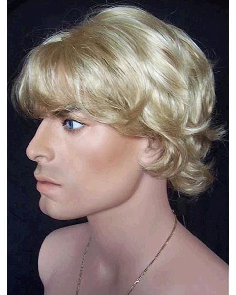 Unique Blonde Wavy Short Capless Synthetic Men Wigs