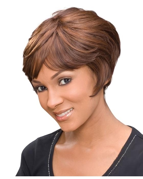 Auburn Wavy Short Capless Human Hair African American Women Wigs