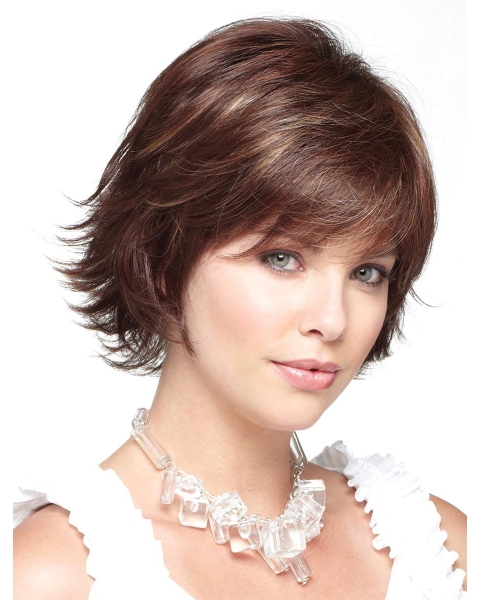 No-fuss Auburn Wavy Short Layered Lace Front Synthetic Women Bob Wigs