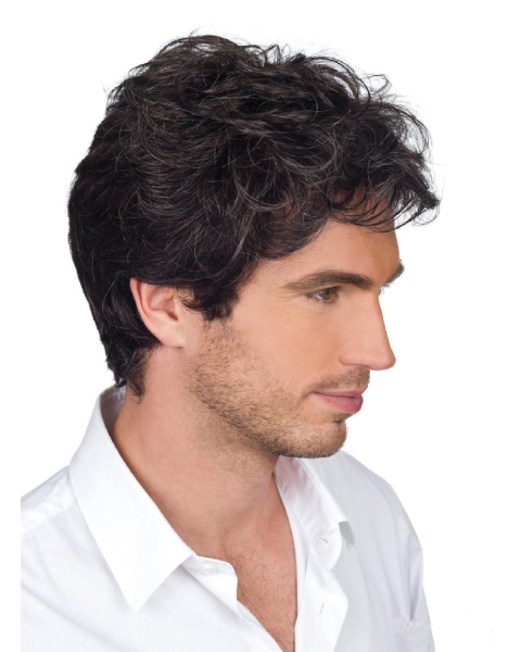 High Quality Monofilament Wavy Short Human Hair Men Wigs