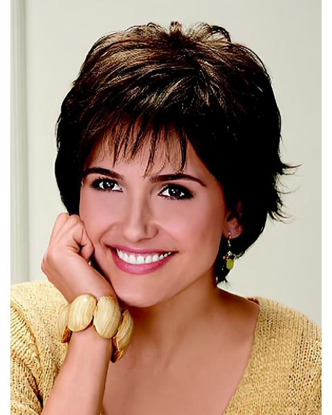 Perfect Brown Wavy Short Capless Synthetic Women Wigs For Cancer