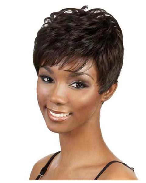 Exquisite Brown Wavy Short Capless Human Hair African American Women Wigs