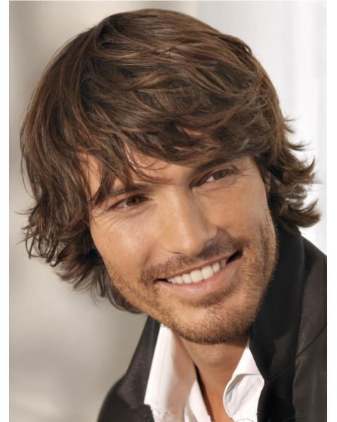 Great Brown Wavy Short Capless Human Hair Men Wigs