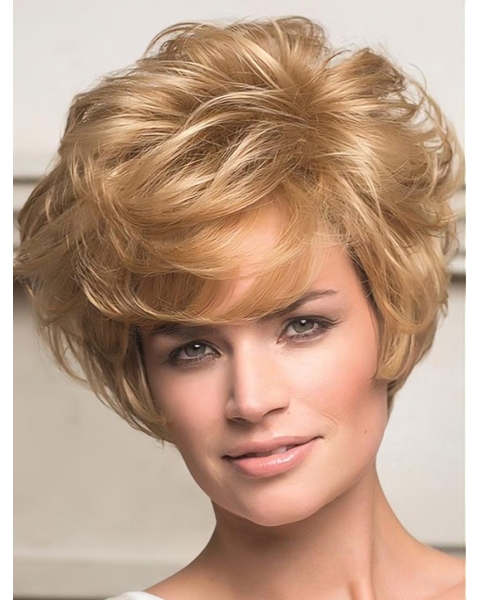 Discount Blonde Wavy Short Monofilament Remy Human Hair Women Wigs