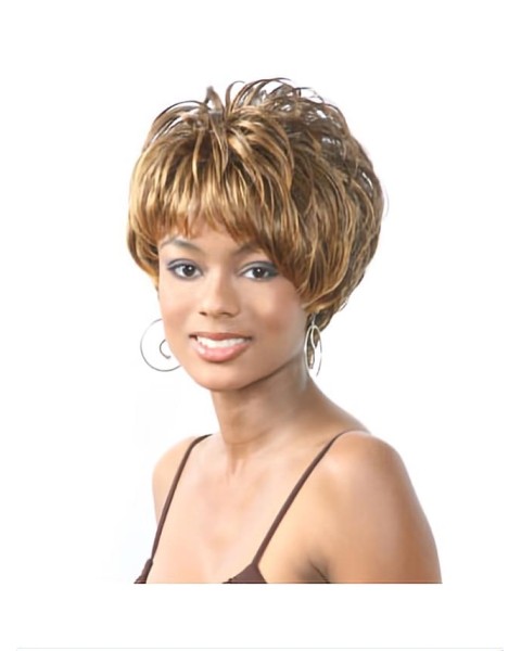 Brown Wavy Short Capless Synthetic African American Women Wigs