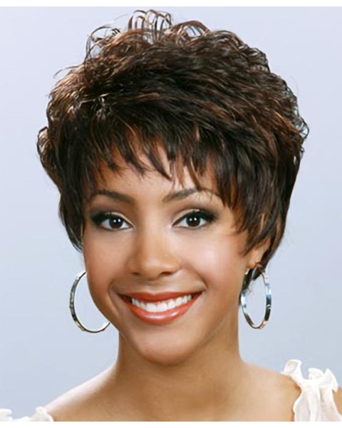 Fashionable Brown Wavy Short Capless Synthetic African American Women Wigs