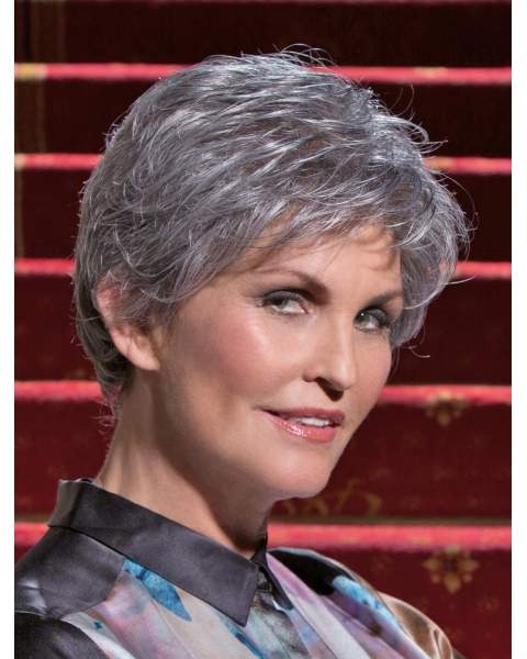 Gentle Wavy Short Hand-Tied Synthetic Grey Women Wigs