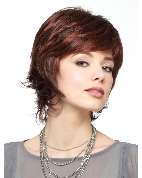 Soft Auburn Wavy Short Monofilament  Synthetic Women Bobs  Wigs